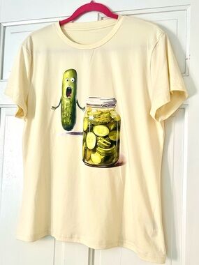 Cream Graphic Tee with Pickle Jar Print